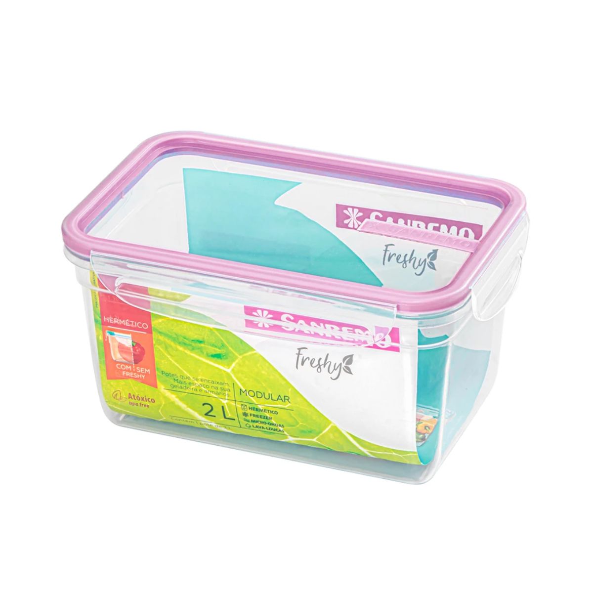 Pote Hermético Com Travas 2l Modular Sanremo Freshy Cores Fitness Academia Marmita Cozinha Alimento