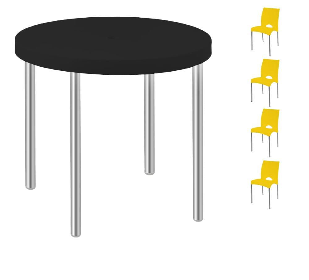 Conjunto Mesa Manila Preta + 4 Cadeiras Boston Amarela