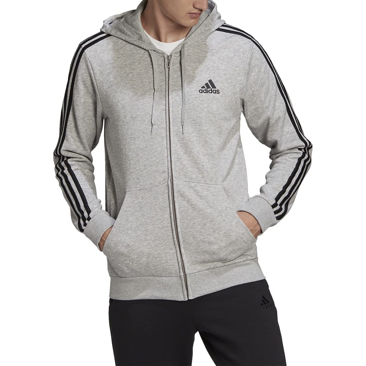 Moletom Masculino Adidas Essentials French Terry Com 3 Listras Cinza S