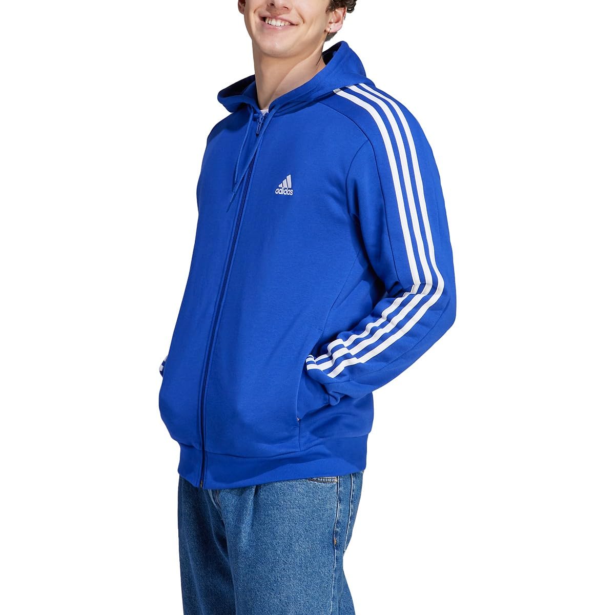 Moletom Com Capuz Adidas Essentials Fleece De 3 Listras Para Homens Azul 4gg