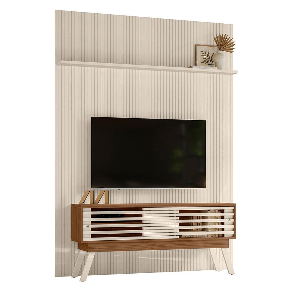 Rack Bancada Com Painel New Premium Naturale/off White Para Tv Até 75 - Madetec
