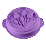 Forma Molde Assadeira Silicone Bolo 32.4cm Tulipa Flor Doces
