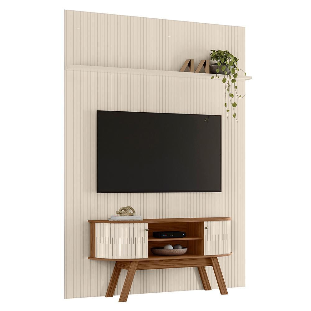 Rack Bancada Com Painel Silverstone Naturale/off White Para Tv Até 75 - Madetec