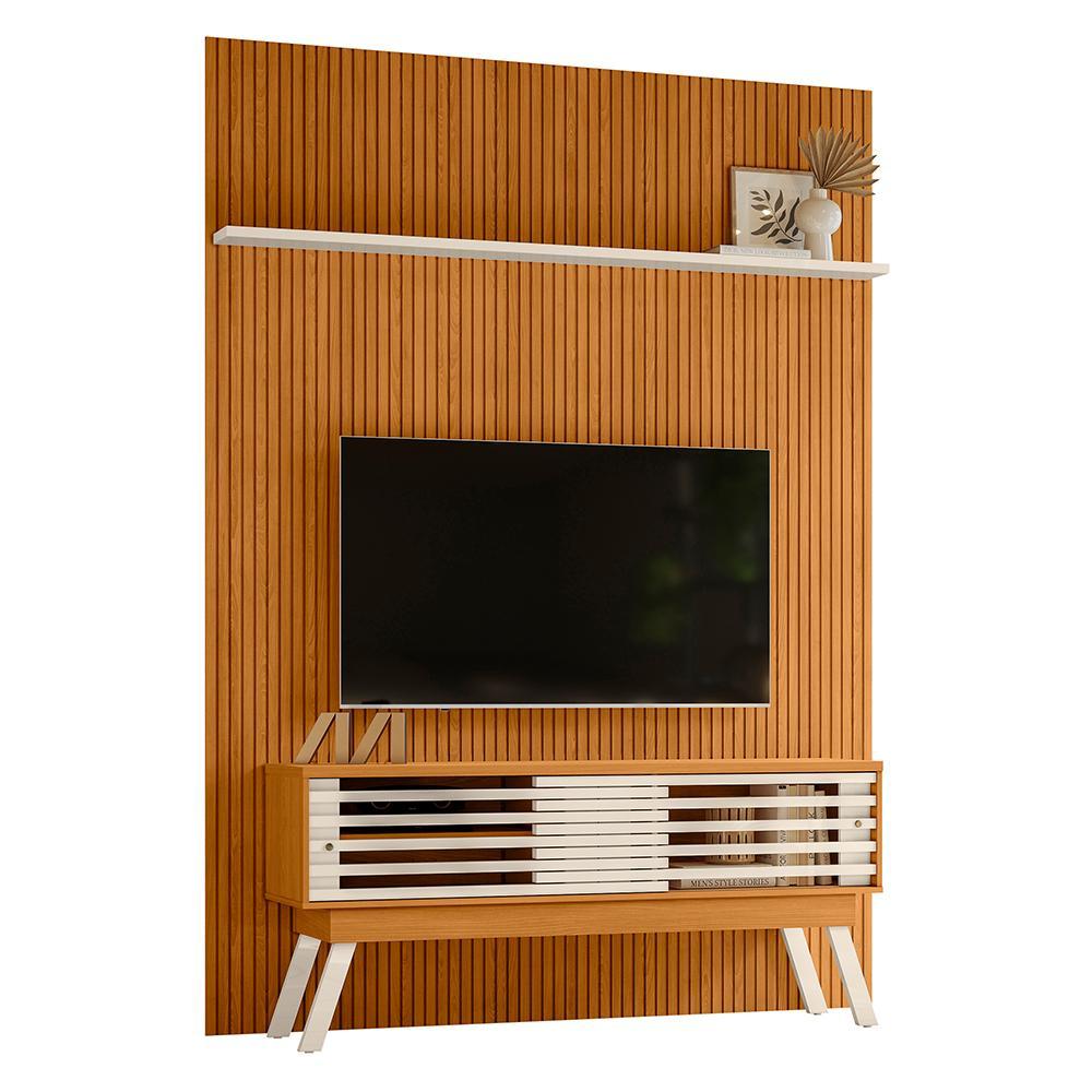 Rack Bancada Com Painel New Premium Cinamomo/off White Para Tv Até 75 - Madetec
