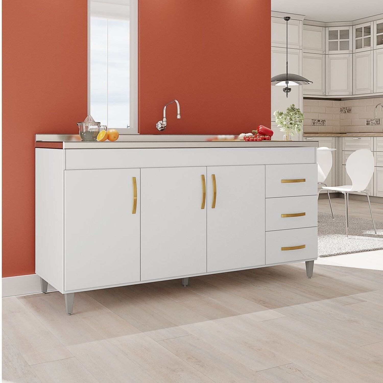 Balcão Gabinete De Pia Sem Tampo Luana 158cm X 80cm X 51cm Branco