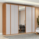 Guarda-roupa 8 Portas 6 Gavetas 100% Mdf Com Espelho Ergon Amêndoa Clean/off White