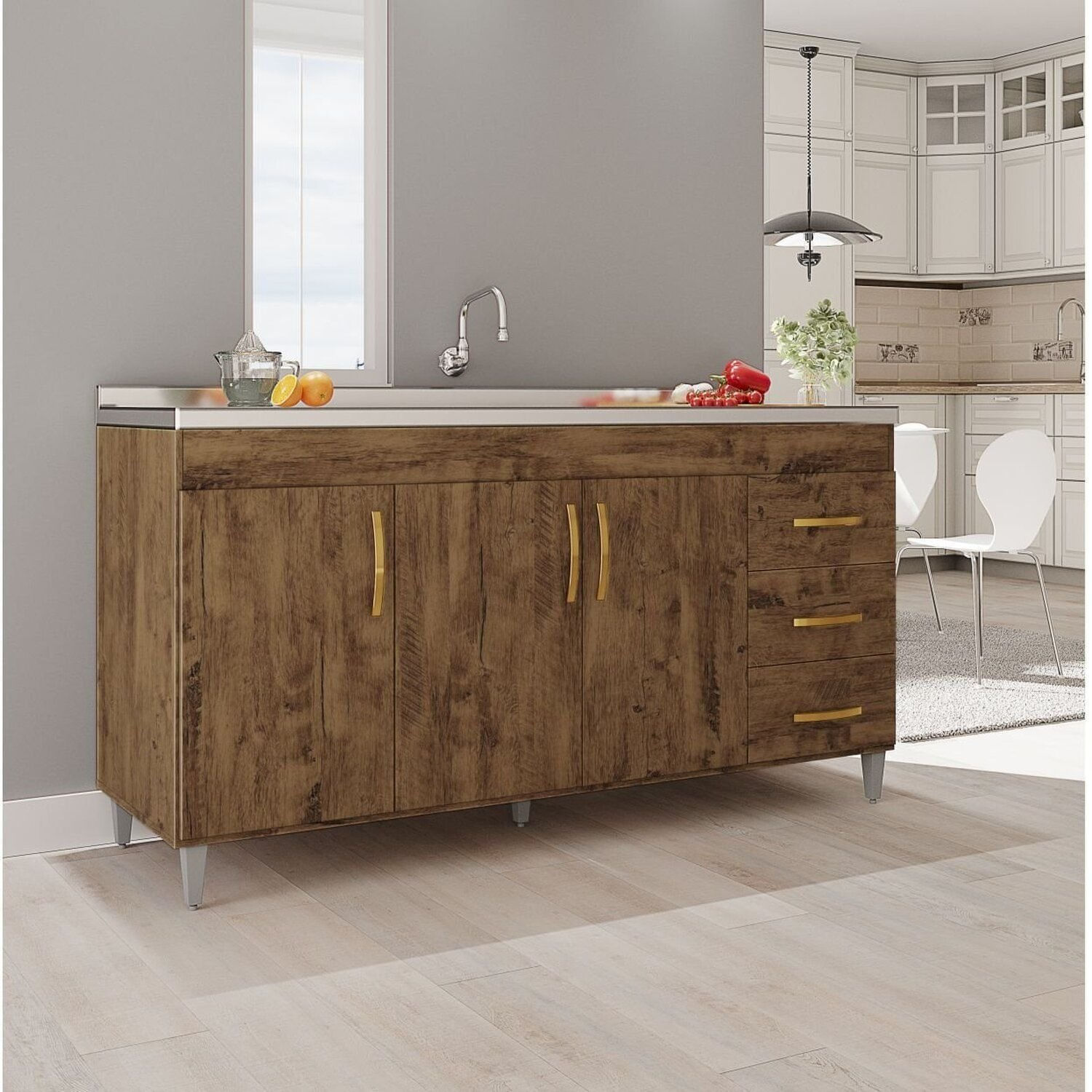 Balcão Gabinete De Pia Sem Tampo Luana 158cm X 80cm X 51cm Canela