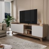 Rack John Para Sala De Estar - 200x61x38,5cm Freijó/branco