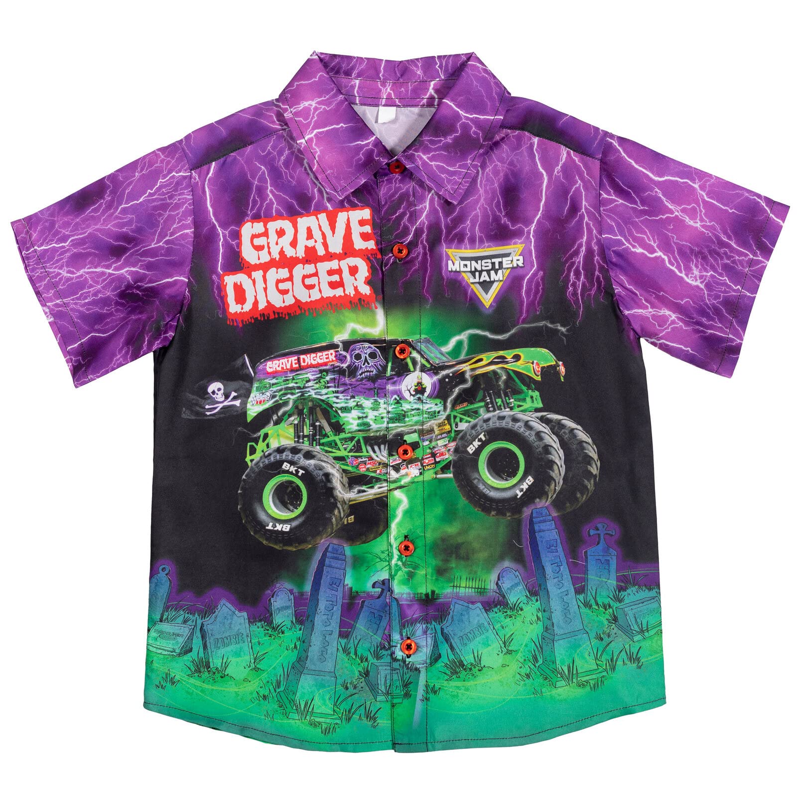 Camisa Monster Jam Grave Digger Big Boys Havaiana Roxa/verde