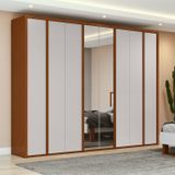 Guarda-roupa 8 Portas 6 Gavetas 100% Mdf Com Espelho Ergon Frassino/off White