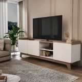 Rack John Para Sala De Estar - 200x61x38,5cm Branco/freijó