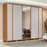 Guarda-roupa 8 Portas 6 Gavetas 100% Mdf Com Espelho E Pés Ergon Amêndoa Clean/off White