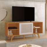 Rack Para Tv Até 55 Polegadas Com Palhinha Garra Candian 59cm X136,5cm X38cm Cinamomo/off White