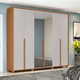 Guarda-roupa 6 Portas 4 Gavetas 100% Mdf Com Espelho E Pés Style Amêndoa Clean/off White