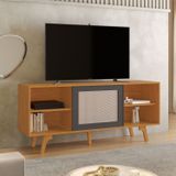 Rack Para Tv Até 55 Polegadas Com Palhinha Garra Candian 59cm X136,5cm X38cm Cinamomo/grafite