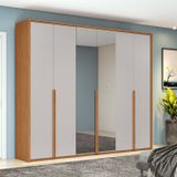 Guarda-roupa 6 Portas 4 Gavetas 100% Mdf Com Espelho Style Amêndoa Clean/off White