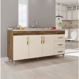 Balcão Gabinete De Pia Sem Tampo Luana 158cm X 80cm X 51cm Canela/ Off White