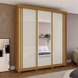 Guarda-roupa Casal 220cm 3 Portas Com Espelho 100% Mdf Kamala Espresso Móveis Off White/cinamomo