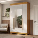 Guarda-roupa Casal 133cm 4 Portas Com Espelho Willow Espresso Móveis Cinamomo/off White