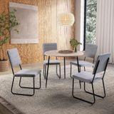 Conjunto Mesa De Jantar Com Tampo Redondoe 4 Cadeiras Barcelona Preto/cinza/freijó