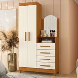 Guarda-roupa Cômoda 2 Portas E 4 Gavetas Com Espelho New Capri Cinamomo / Off White