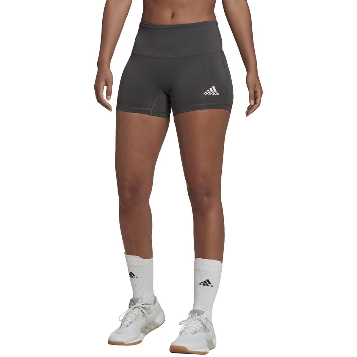 Shorts Adidas Women's Team Cinza Escuro/branco Com Compressão De 10 Cm