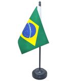 Bandeira Mesa Brasil (10x14cm) Dupla Face Com Mastro 27,5 Cm