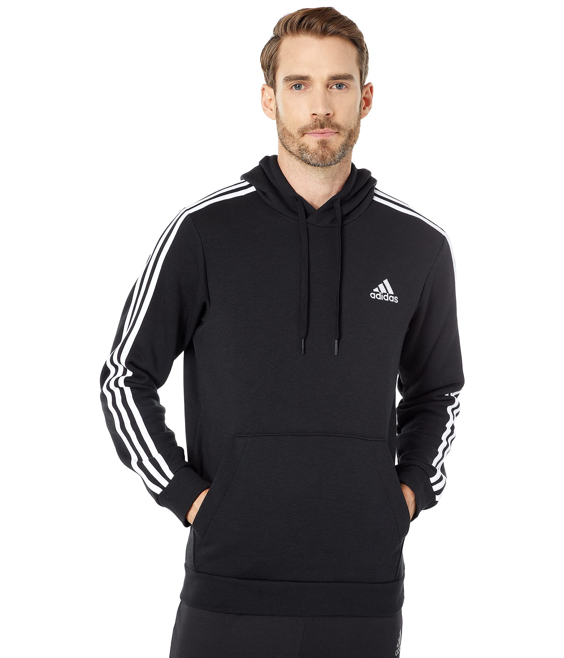 Moletom Masculino Adidas Standard Essentials De Lã Com 3 Listras Preto/branco