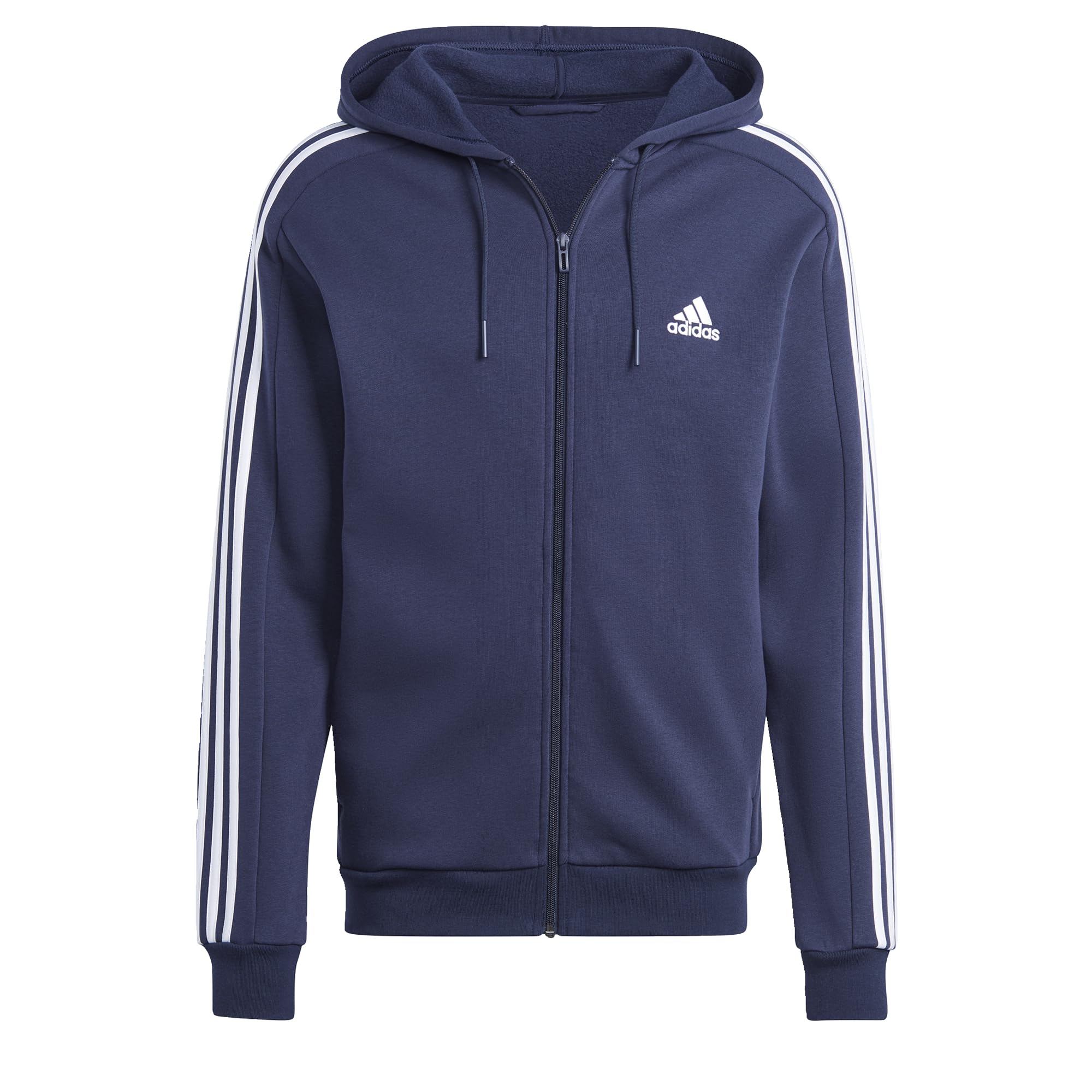 Moletom Masculino Adidas Essentials De Lã, 3 Listras, Zíper Completo, Gg