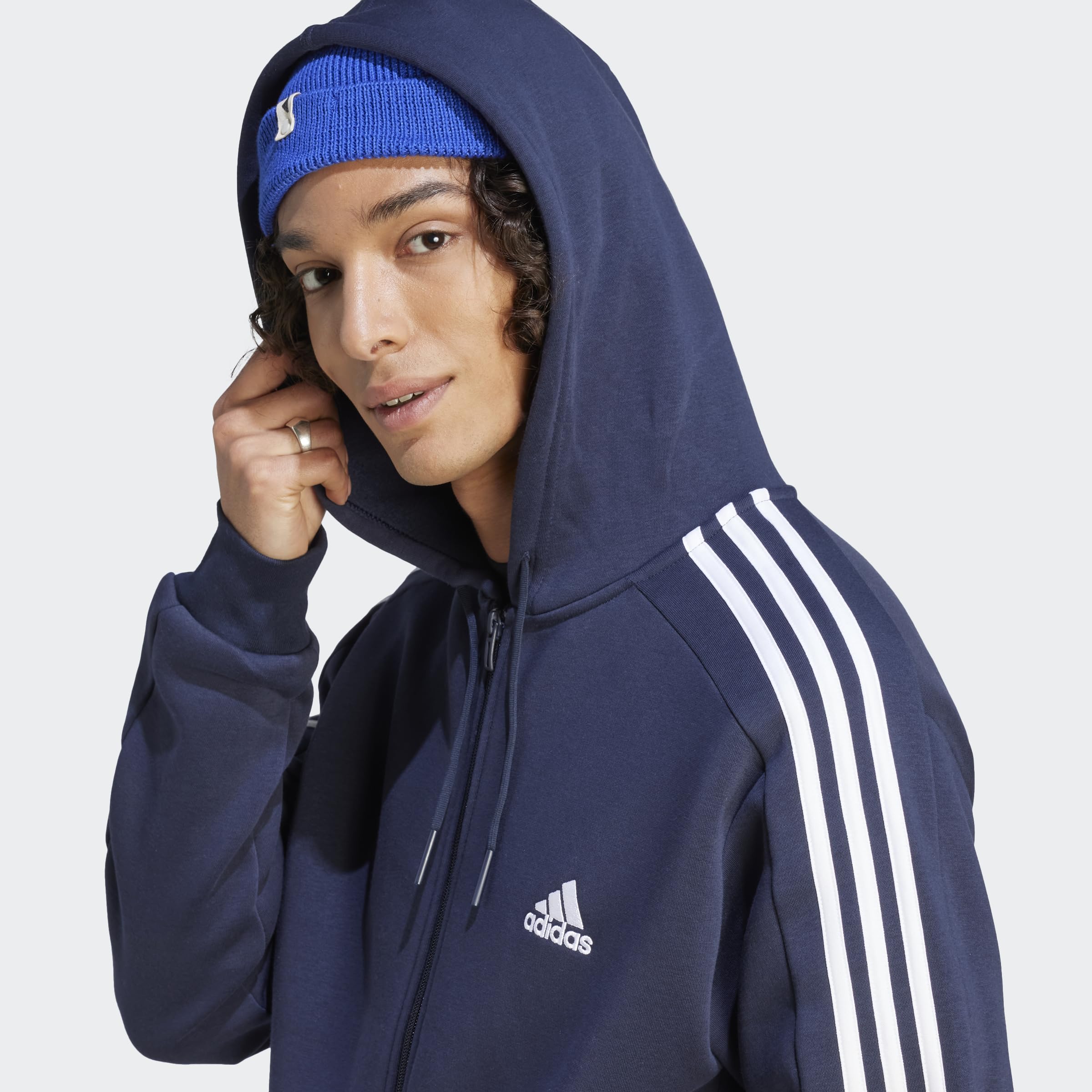 Moletom Masculino Adidas Essentials De Lã Com Listras E Zíper
