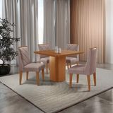 Mesa De Jantar Eloise Canto Copo 4 Cadeiras Isadora Moderna Linho Capuccino/naturale