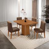Mesa De Jantar Eloise Canto Copo 4 Cadeiras Moderna Mobília Veludo Marrom/naturalle