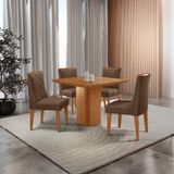 Mesa De Jantar Eloise Canto Copo 4 Cadeiras Isadora Moderna Veludo Marrom/naturalle
