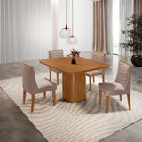 Mesa De Jantar Eloise Canto Copo 4 Cadeiras Moderna Mobília Linho Capuccino/naturale