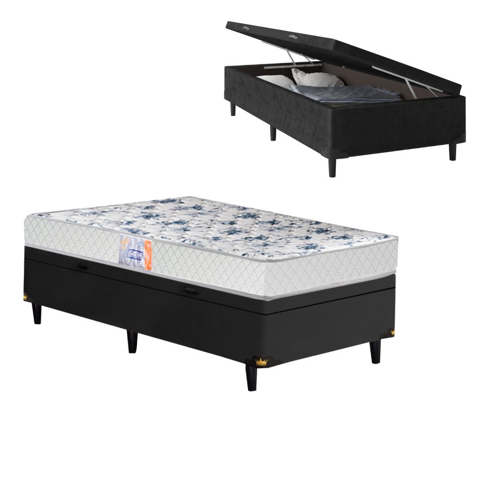 Cama Box Solteiro Baú Colchão de Espuma D20 Supreme Branco 88x188x50cm