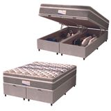 Cama Box Baú Casal King Colchão Molas Ensacadas Com Pillow Evolution 193x203x73cm Suede Cinza/branco