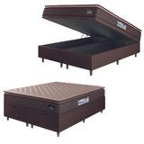Cama Box Baú Casal Queen Colchão Espuma D33 Pillow Top Millenium 158x198x60cm Suede Marrom Hellen