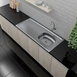 Pia De Cozinha De 120cm Deslocada Para Direita Concretada Sem Escorredor Bali Com Válvula Inox