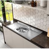 Pia De Cozinha De 120cm Cuba Para Esquerda Concretada Sem Escorredor Bali Com Válvula Inox