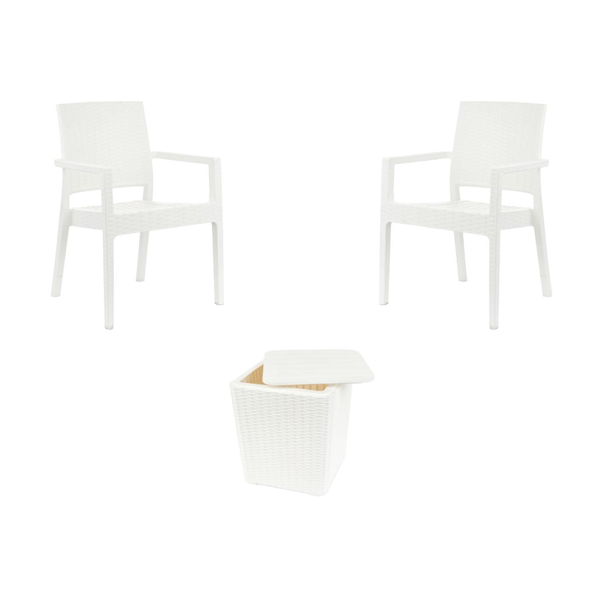 Kit 2 Cadeiras Com Braço Milano Rattan + Mesa Capri - Branca