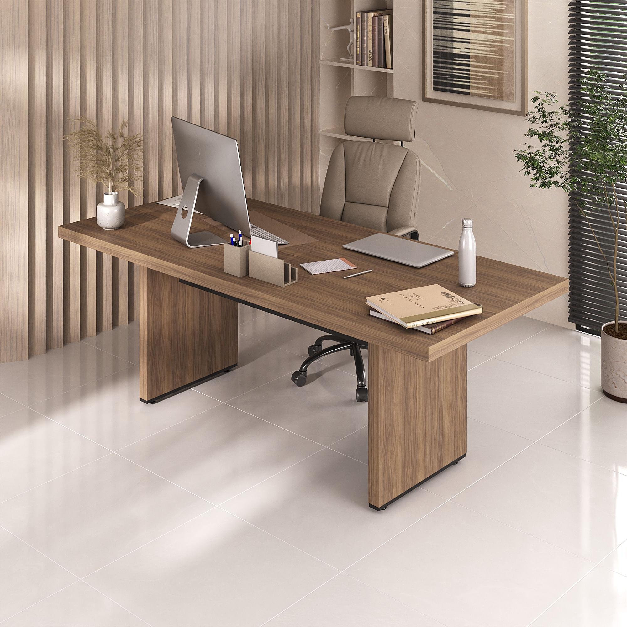 Mesa Artany Para Reunião 2000 Cor Nogal Com Preto