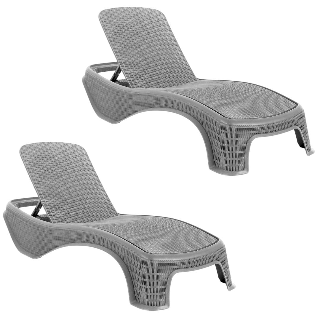 Kit 2 Espreguiçadeiras Dubai Premium Fibra Reclinável Praia Piscina - Cinza