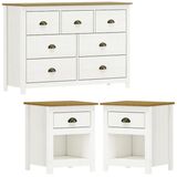 Comoda 7 Gav E 02 Mesas De Cabeceira Madeira Maciça Branco Freijo Milani Store