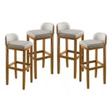 Kit 4 Banquetas Exclusiva Premium Linha Alta Assento Encosto Linho Almofadado Pé Madeira Maciça Retro