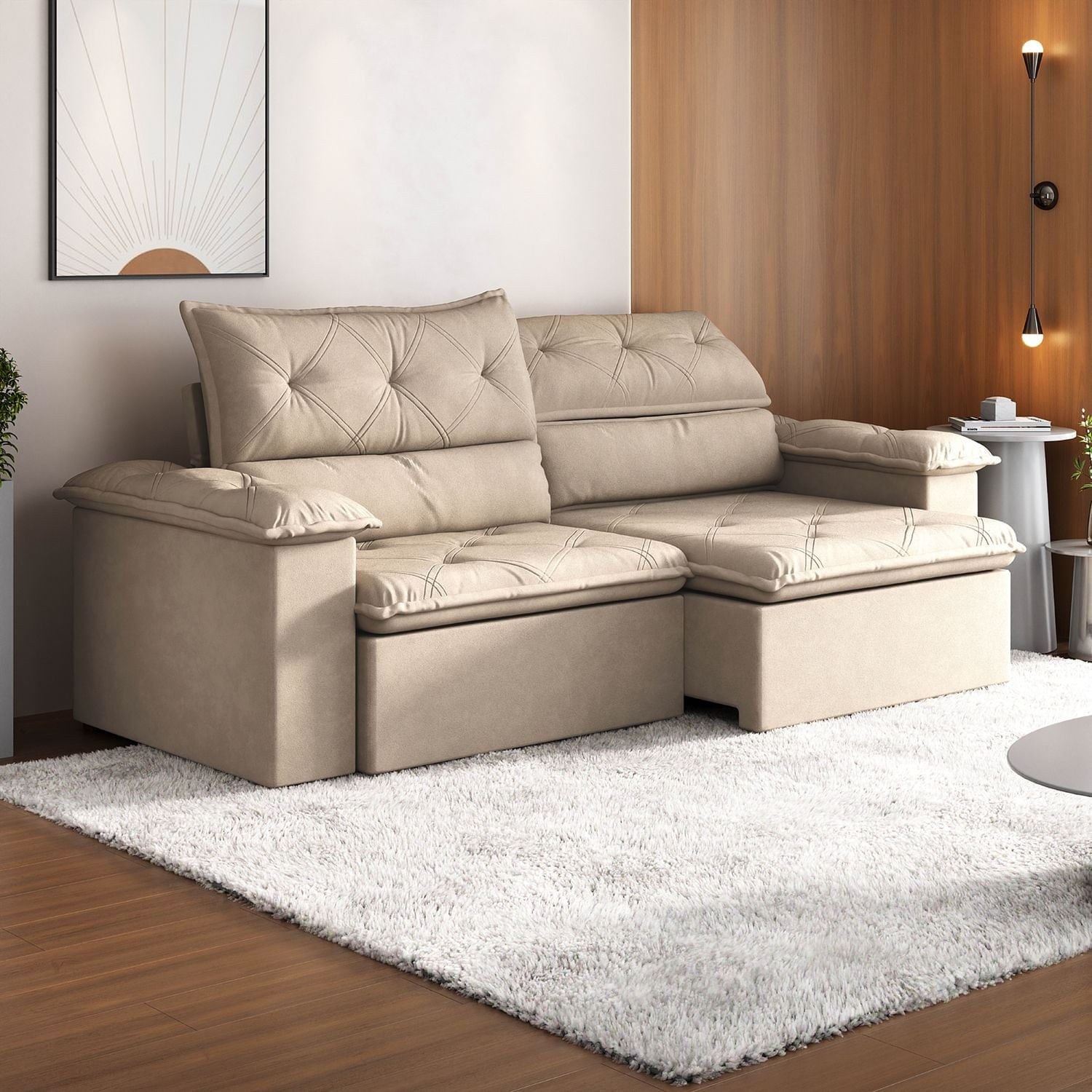 Sofá Retrátil E Reclinável 270cm Cupuaçu Cabecasa Madeiraoriginals Bege