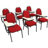 Kit 6 Cadeiras Universitárias Para Auditórios Hotel Vermelho