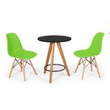 Conjunto Mesa Redonda Aline 70cm Preta Com 2 Cadeiras Eames Eiffel - Verde