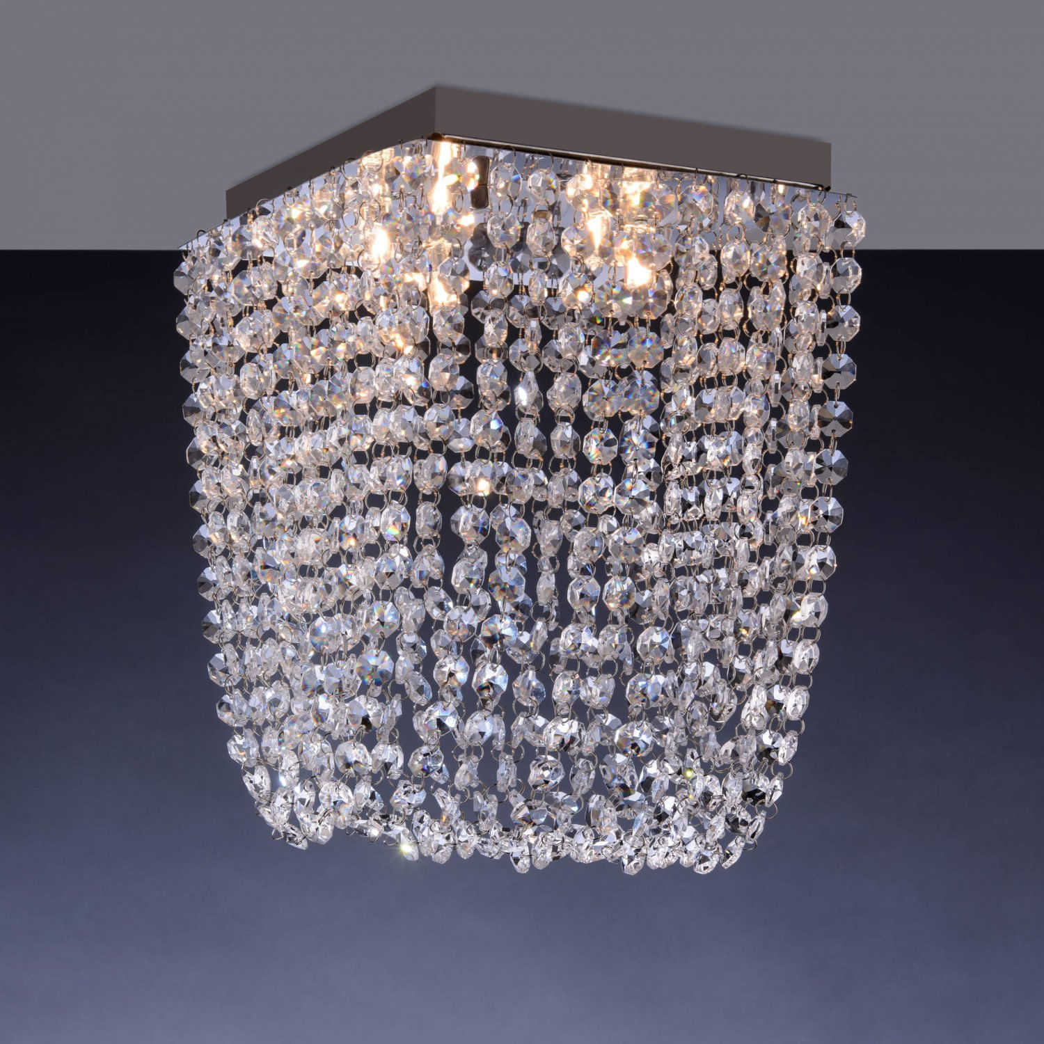 Plafon com Cristais para 4 Lâmpadas G9 Pandora Bronzearte Aço Inox