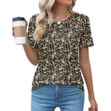 Blusas Kistore, Gola Redonda, Feminina, Floral, Manga Curta, Verde Militar, Gg
