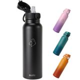 Garrafa De Água Isolada Buzio 946ml Com Tampa De Palha Vacuum Ss Black